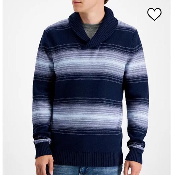 SUN + STONE
Men's Deacon Horizontal Striped Shawl Sweater XXL Basic Navy Nwot - Picture 1 of 7